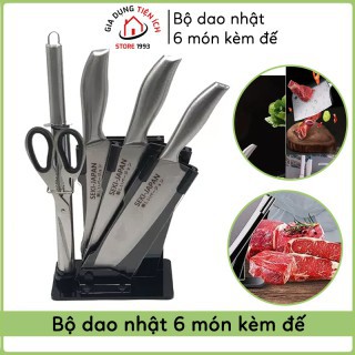 [Bảo hành ] BỘ DAO NHẬT INOX 6 MÓN HÀNG CHUẨN KHẮC CHỮ HÀNG CAO CẤP KÈM KHAY ĐỰNG [Xả Lỗ]