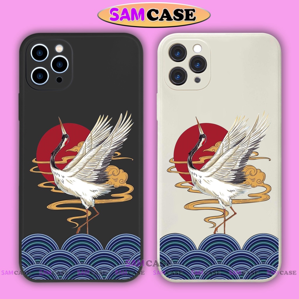 Ốp lưng điện thoại iPhone Chim hạc cạnh viền vuông silicon dẻo bảo vệ cam ip 6/6s/7/8/X/XS/XR/11/12/13/14 Pro Plus Max