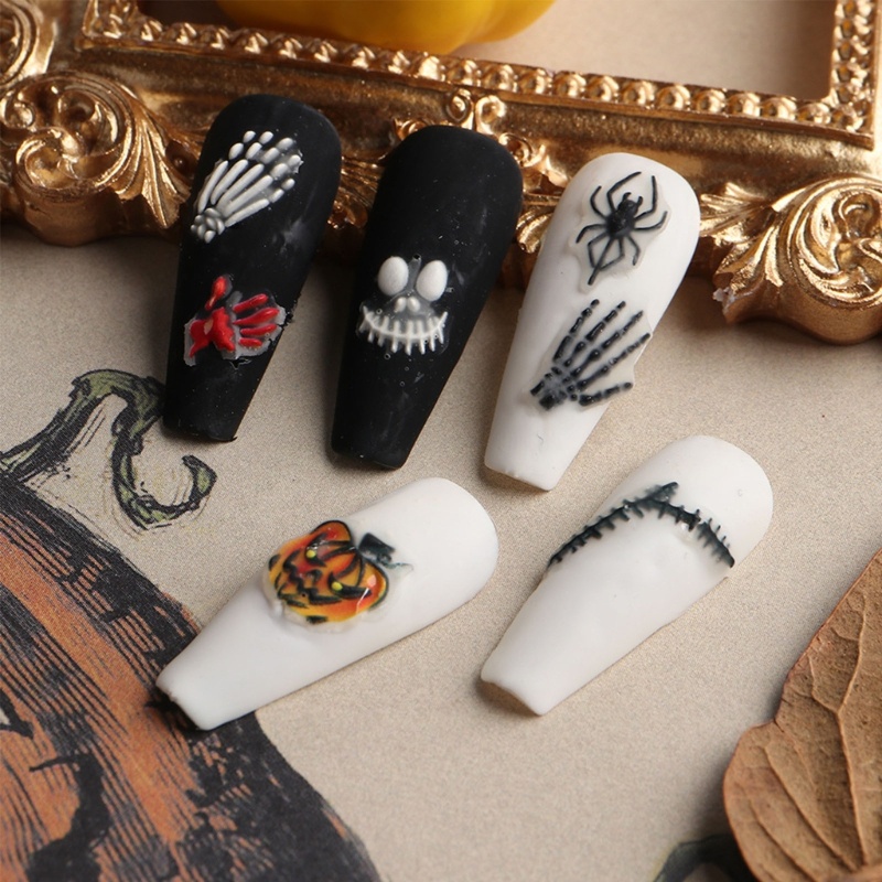 Set 3 Tấm Nhãn Dán Trang Trí Móng Tay Nghệ Thuật Họa Tiết Xương Nhện 5D Phong Cách Halloween