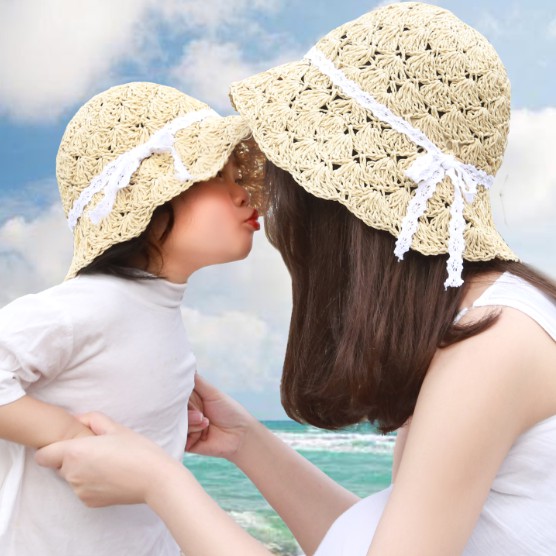Mũ cói đi biển mũ nón cặp đôi cho mẹ và bé, nón cặp mẹ và bé cao cấp