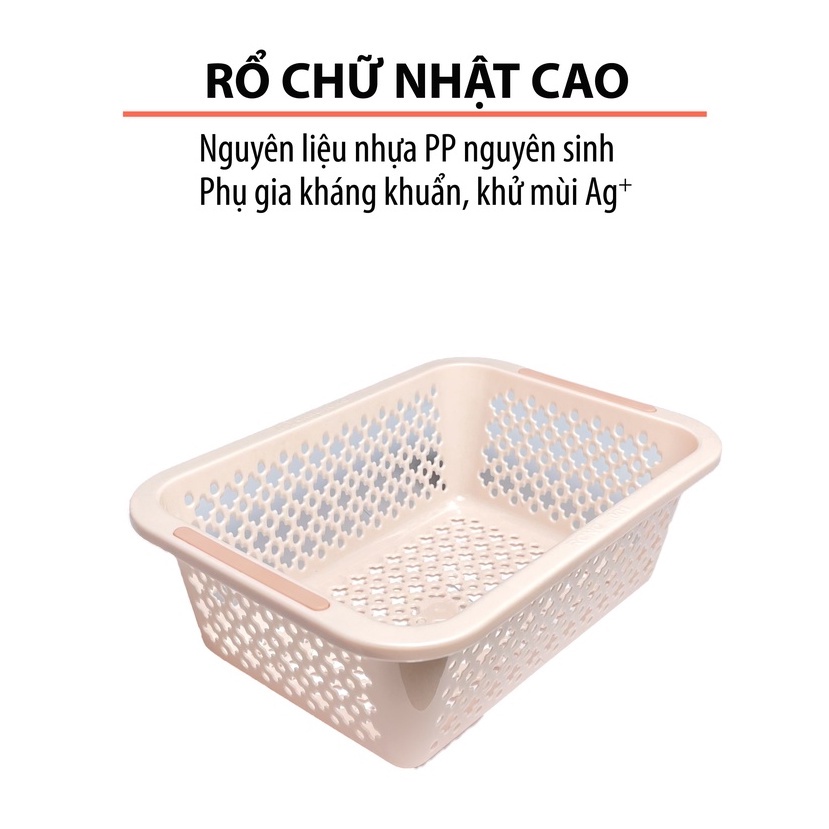 Rổ nhựa chữ nhật cao cấp màu pastel Hàn Quốc, nhựa nguyên sinh kháng khuẩn Ag+ thương hiệu Châu Hưng | BigBuy360 - bigbuy360.vn