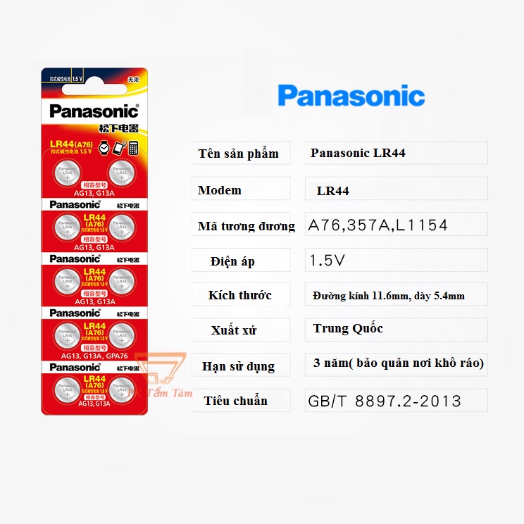 Pin LR44, AG13, G13A - Pin cúc áo Panasonic LR44 Vỉ 10 viên