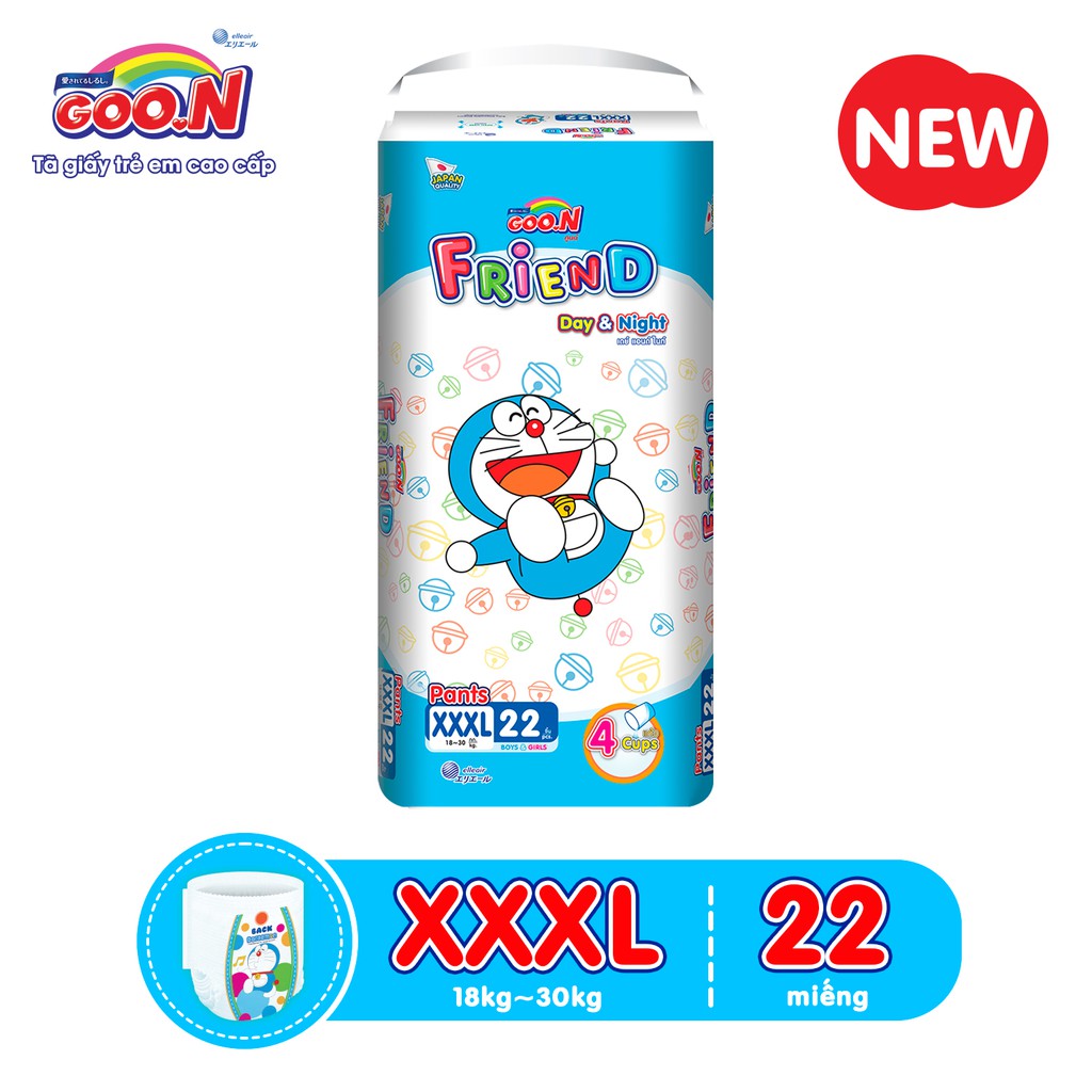 Tã quần Goon Friend Doremon mới gói cực đại XXXL22 (18kg ~ 30kg) (Form tã ôm)