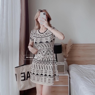 Đầm len họa tiết thổ cẩm, váy len thổ cẩm cho nữ
