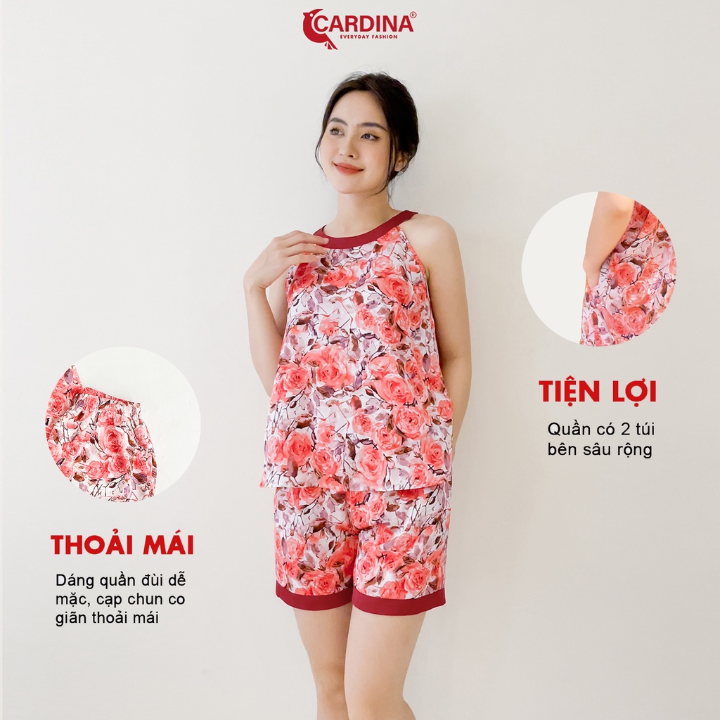 Đồ Bộ Nữ 𝐂𝐀𝐑𝐃𝐈𝐍𝐀 Chất Lụa Satin Nhật Cao Cấp Quần Đùi Áo Cổ Yếm Họa Tiết 1Y01