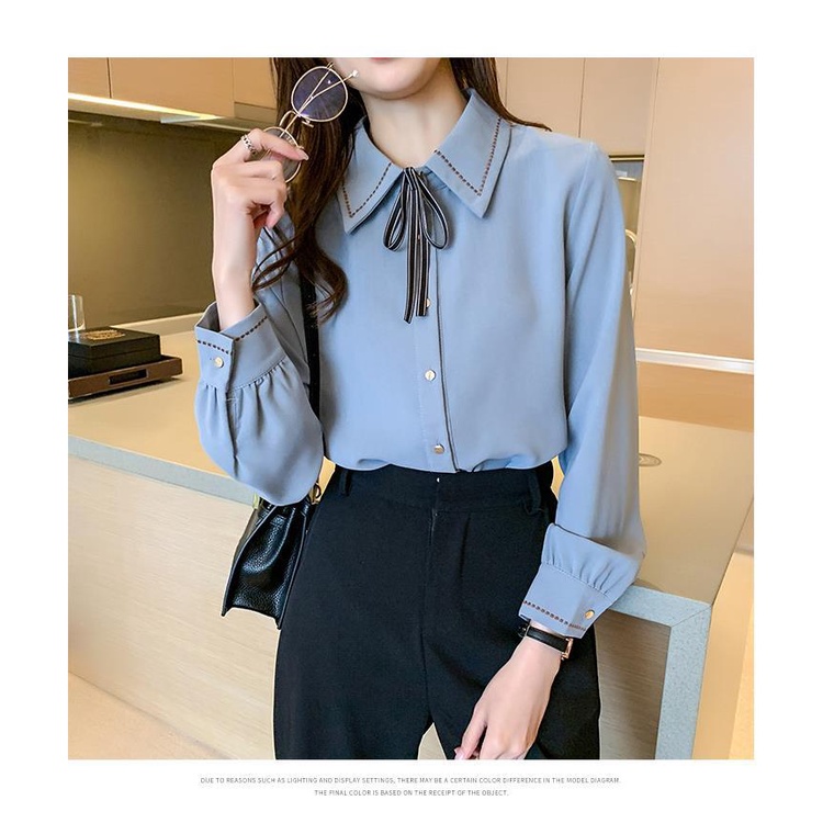 Áo Sơ Mi Chiffon Tay Dài Màu Trơn Phong Cách Thời Trang Mùa Thu Mới Dành Cho Nữ