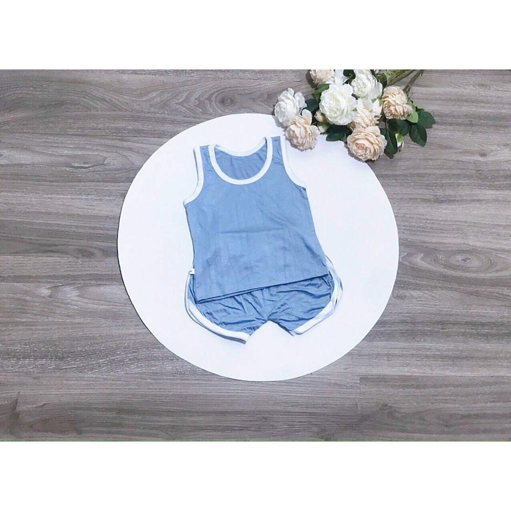 Bộ Ba Lỗ Thun Lạnh Minky Mom Màu Trơn Phối Viền Trắng Cho Bé 4-15Kg NamKidShop (QATE284)