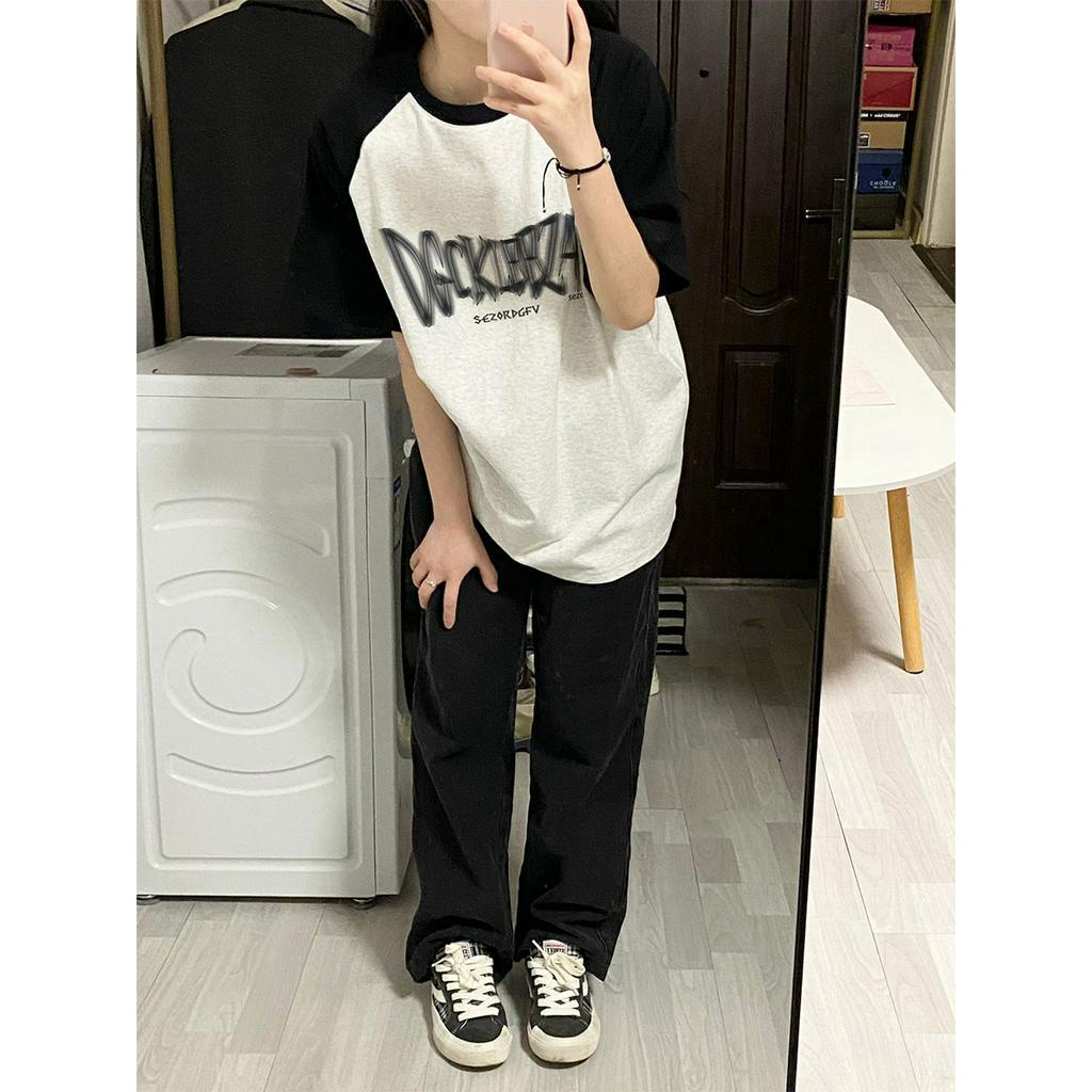 Xiaozhainv Áo Thun Tay Ngắn Dáng Rộng In Họa Tiết Kiểu Vintage Cá Tính Cho Nữ