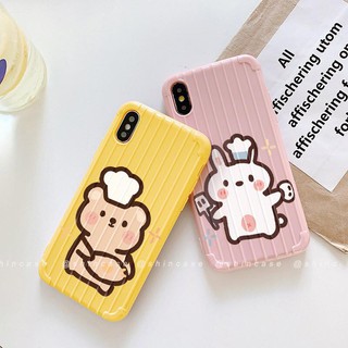 Ốp silicon vali nổi sọc 3d couple gấu thỏ dành cho Iphone
