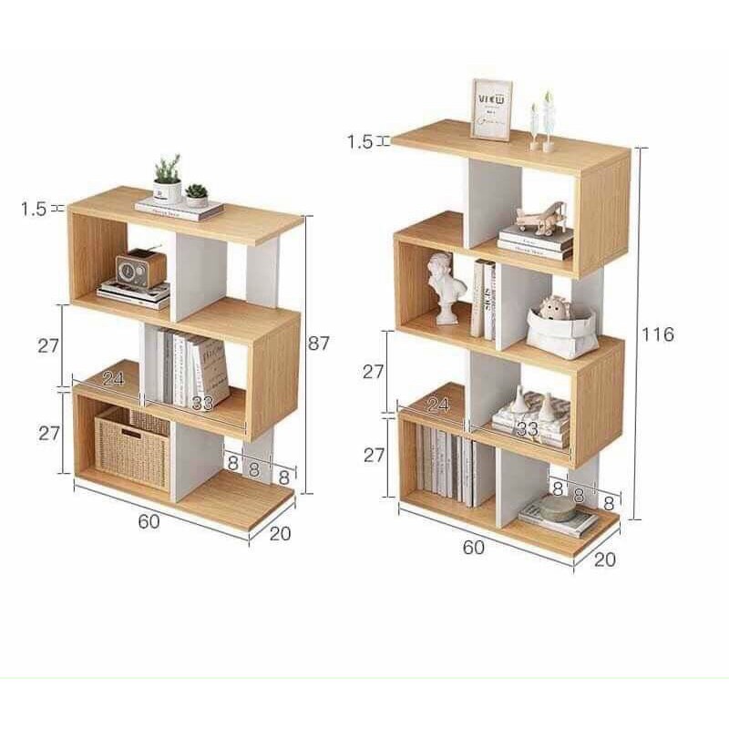 KỆ SÁCH GỖ ZICZAC 4 TẦNG 3 TẦNG MÀU GỖ CÓ ẢNH THẬT KHÁCH CHỤP