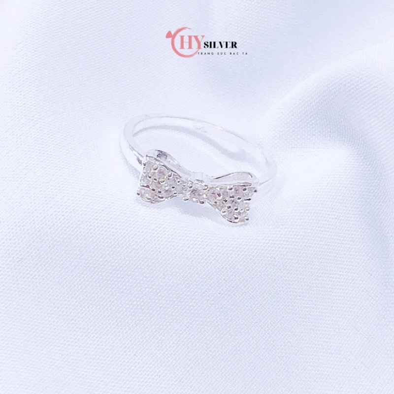 Nhẫn bạc ta nơ nạm đá nơ phồng xinh xắn tiểu thư nhẫn nữ nhẫn bạc giá rẻ đủ size to nhỏ