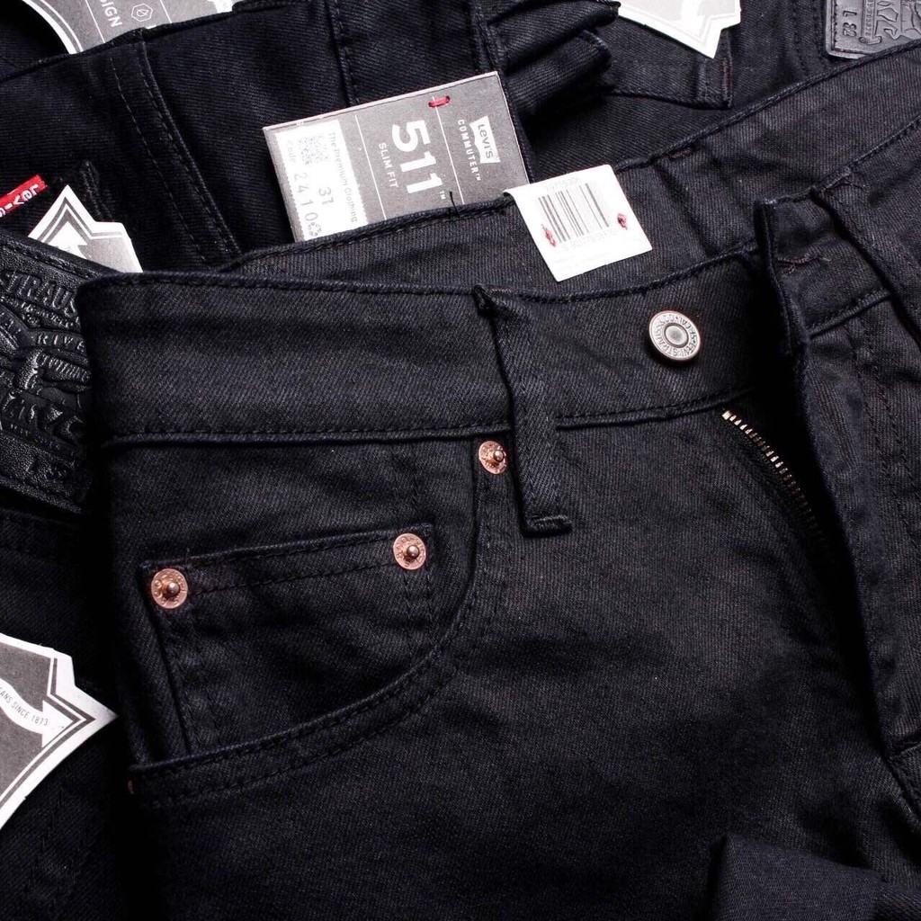 Quần Jean Nam Le Vi Đen Trơn Slim Fit Ống Đứng Co Dãn Vnxk | BigBuy360 - bigbuy360.vn