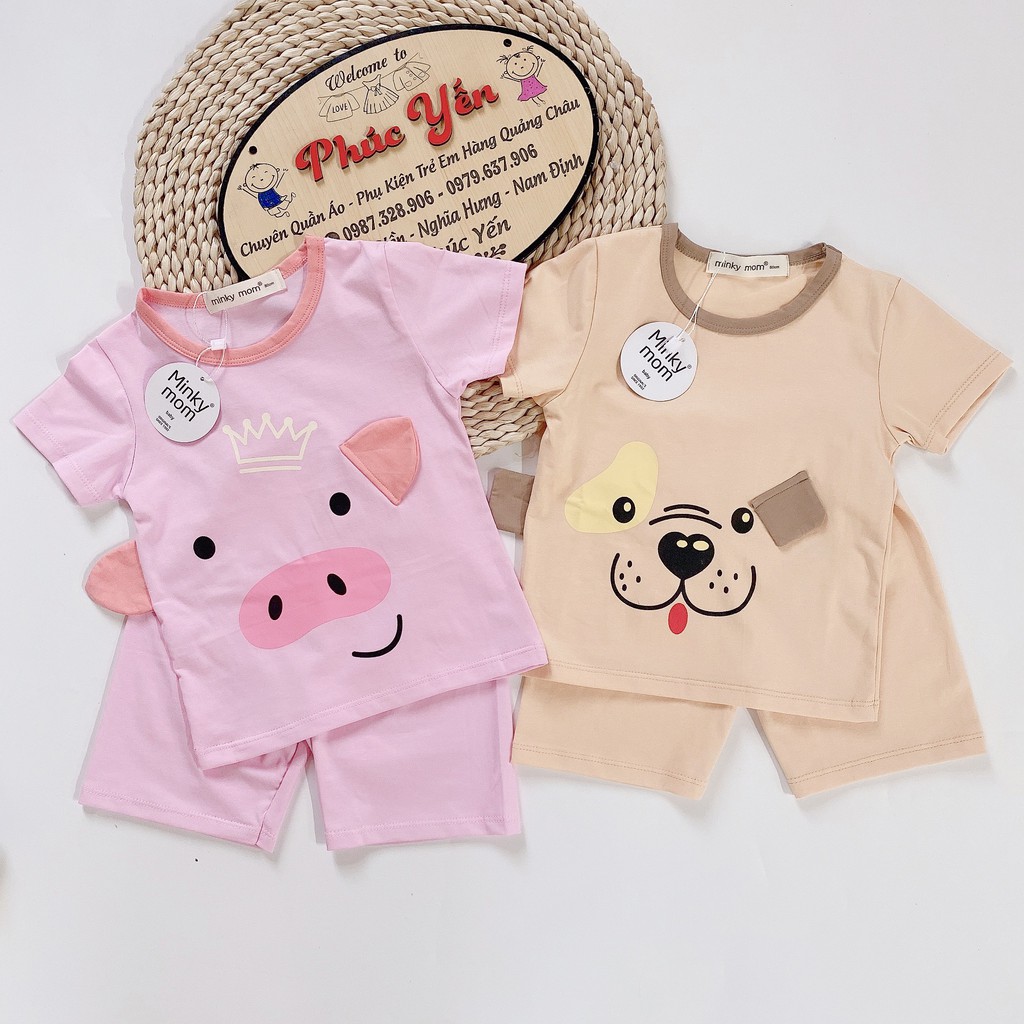 Bộ Cộc Cotton 100 % Hàng Minky Mom Họa Tiết Động Vật Có Tai Heo Hồng Cho Bé (8-18kg) (SP001424)