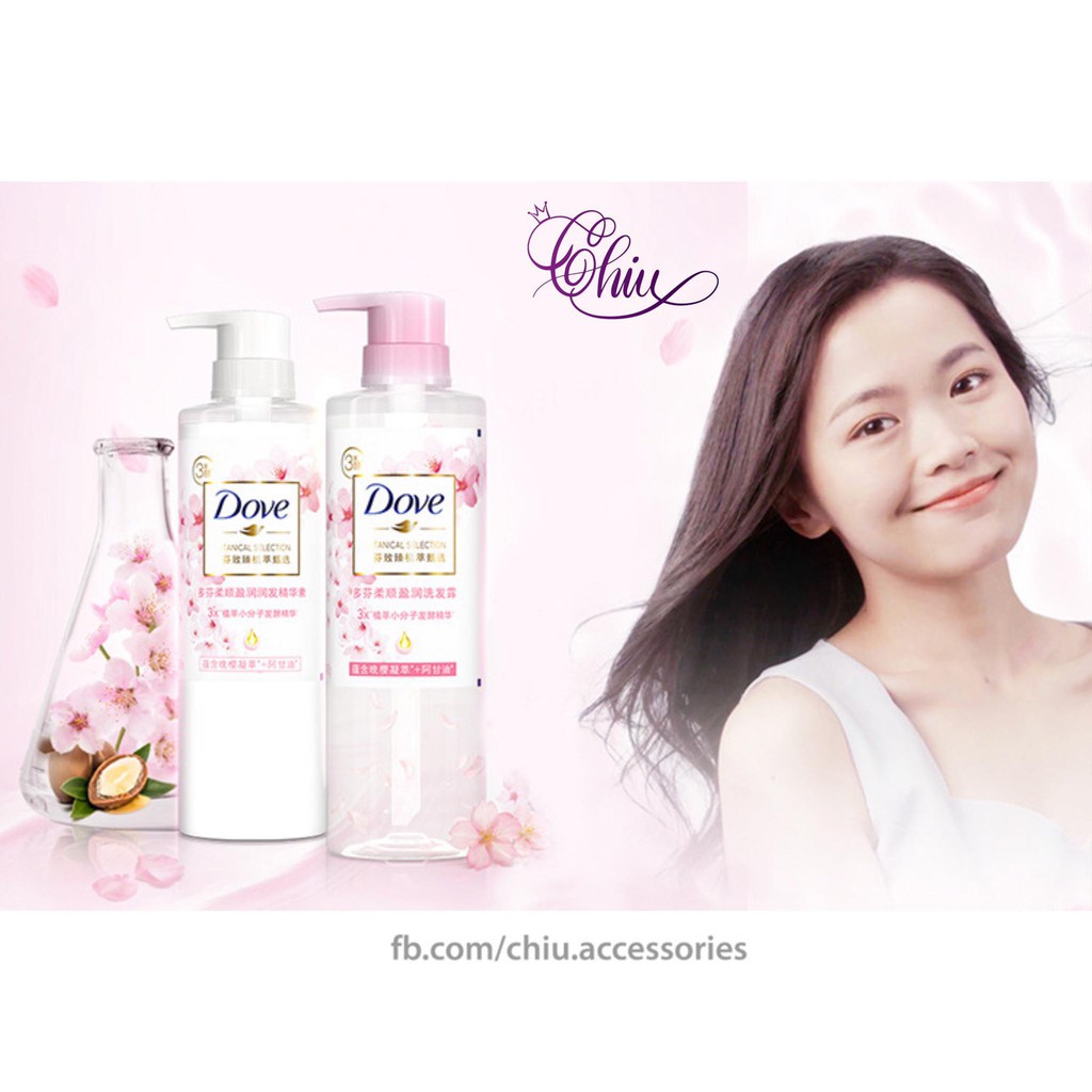 Bộ dầu gội + xả Dove hương anh đào Sakura dưỡng ẩm và phục hồi tóc hư tổn (470ml/280ml)