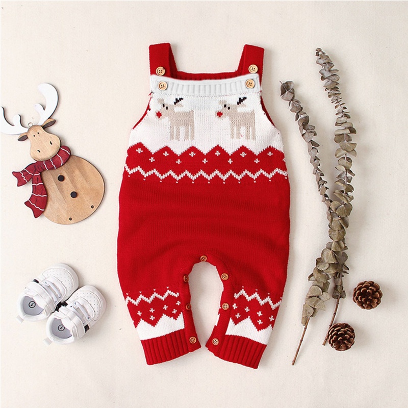 Bộ Áo Liền Quần Dệt Kim Không Tay In Hoạt Hình Tuần Lộc Giáng Sinh Thời Trang Xuân Thu Cho Bé Sơ