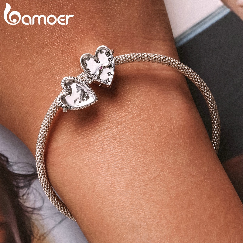 Phụ kiện làm vòng tay bạc 925 Bamoer mặt hình trái tim thời trang cho nữ