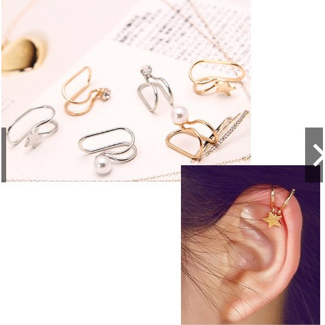 (Gía sỉ) Bông tai kẹp vành hình ngôi sao/ hạt ngọc / hạt đá zircon phong cách Hàn Quốc