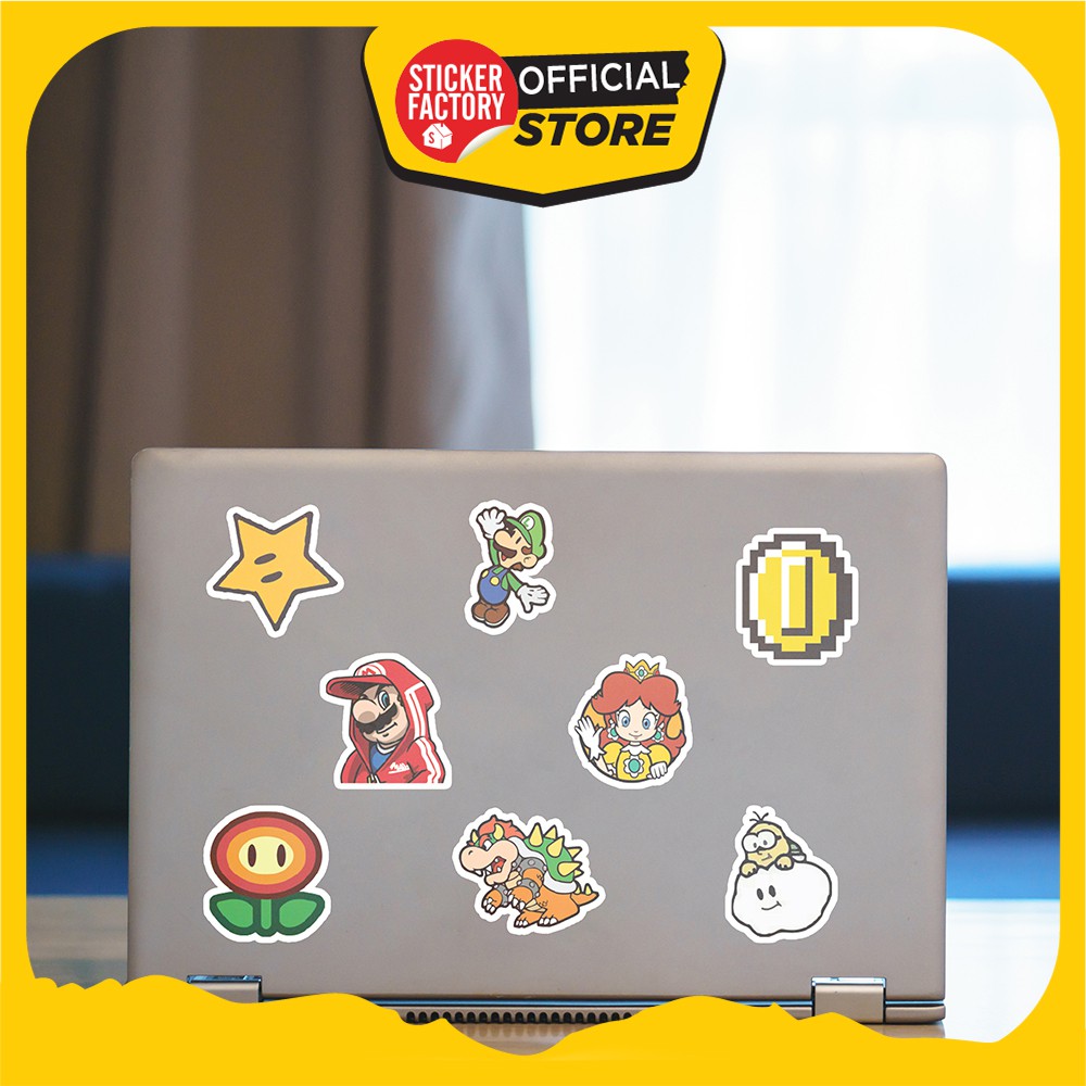 Hộp set 30 sticker decal hình dán nón bảo hiểm , laptop, xe máy, ô tô STICKER FACTORY - Mario