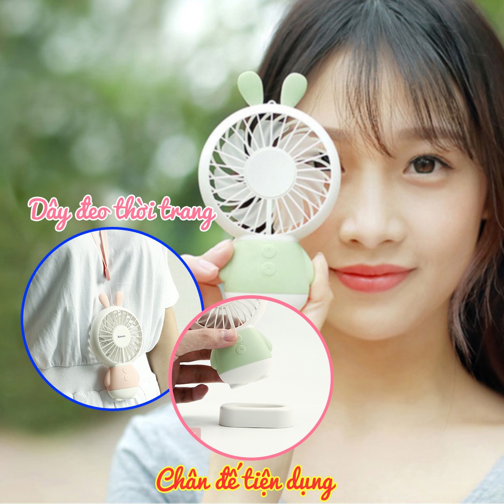 Quạt Mini Cầm Tay Tai Thỏ Siêu Mát, 2 Cấp Độ,  Có Đèn Led | BigBuy360 - bigbuy360.vn