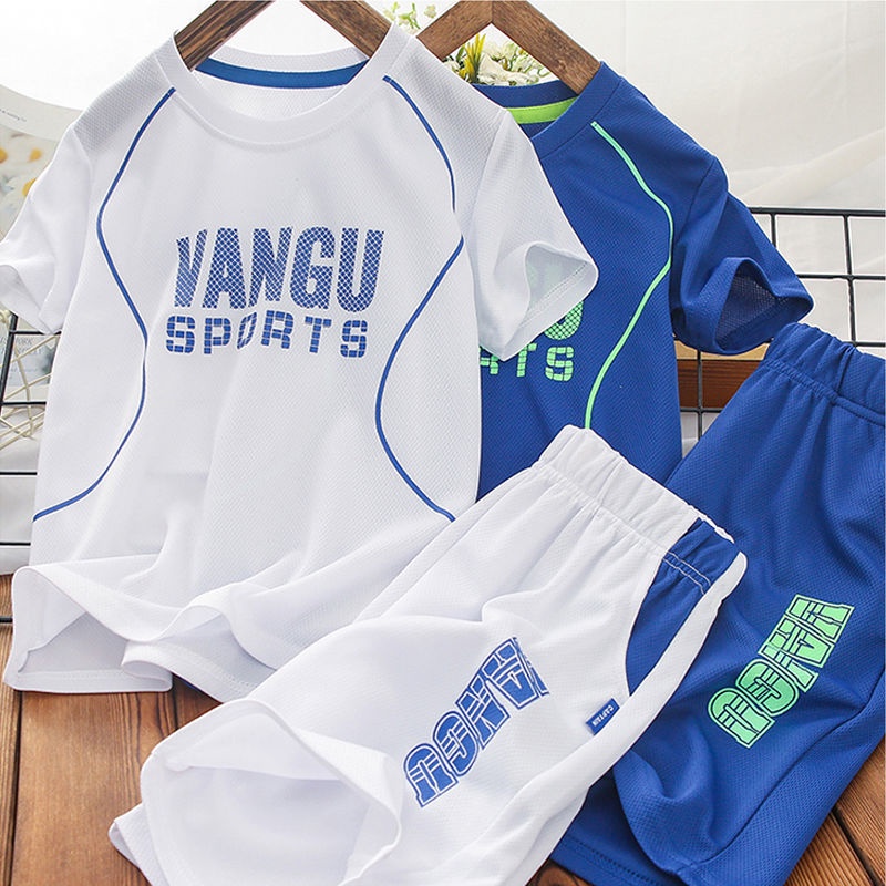 Bộ Đồ Thể Thao Áo Tay Ngắn Phối Quần short Vải Lưới Mỏng Nhanh Khô Thời Trang Mùa Hè Cho Bé Trai Từ 7-13 Tuổi