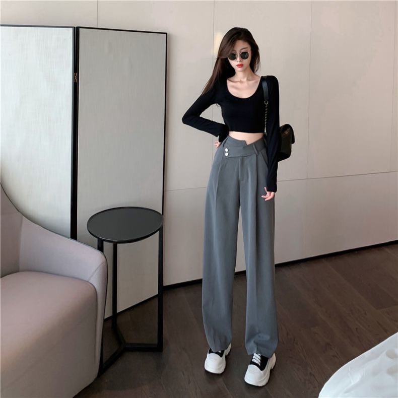 Quần Ống Rộng Cạp Cao Baggy, Quần Suông Ống Loe Culottes Nữ Hàng Quảng Châu Siêu Hót 2021