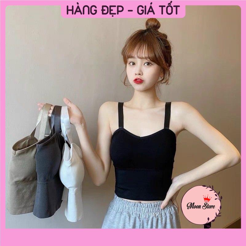 Áo bra nữ 2 dây cao cấp dáng lửng gân tăm có mút nâng ngực dây bản to điều chỉnh 828