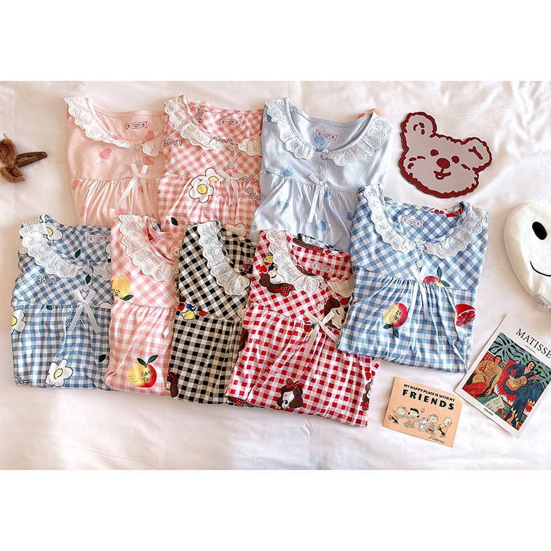 Bộ đồ ngủ dài tay kẻ sọc màu đen Casual plus fat plus size cotton nữ | BigBuy360 - bigbuy360.vn