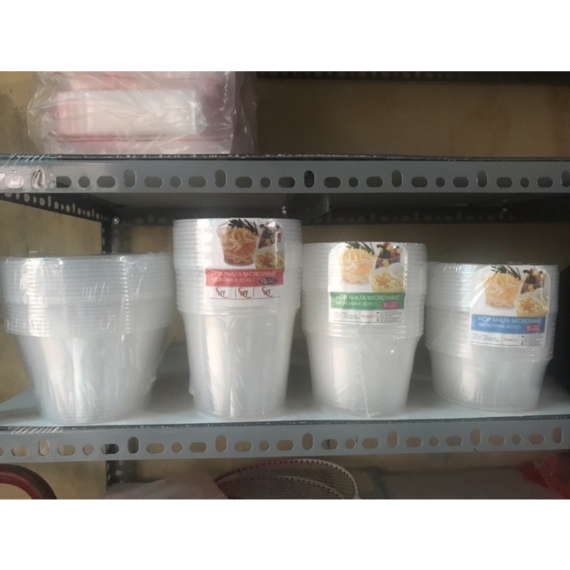 Bộ 10 Hộp nhựa tròn loại dày đựng thực phẩm microwave có nắp dùng được cho lò vi sóng