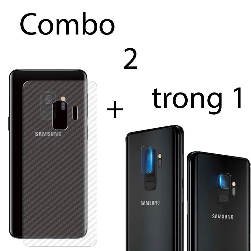 Combo 2 decal vân carbon Samsung S9 Plus và 4 miếng dán camera