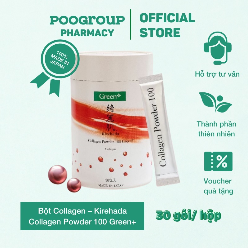 Bột Collagen Nhật Bản – Kirehada Collagen Powder 100 Green Plus Đẹp da, chống lão hóa