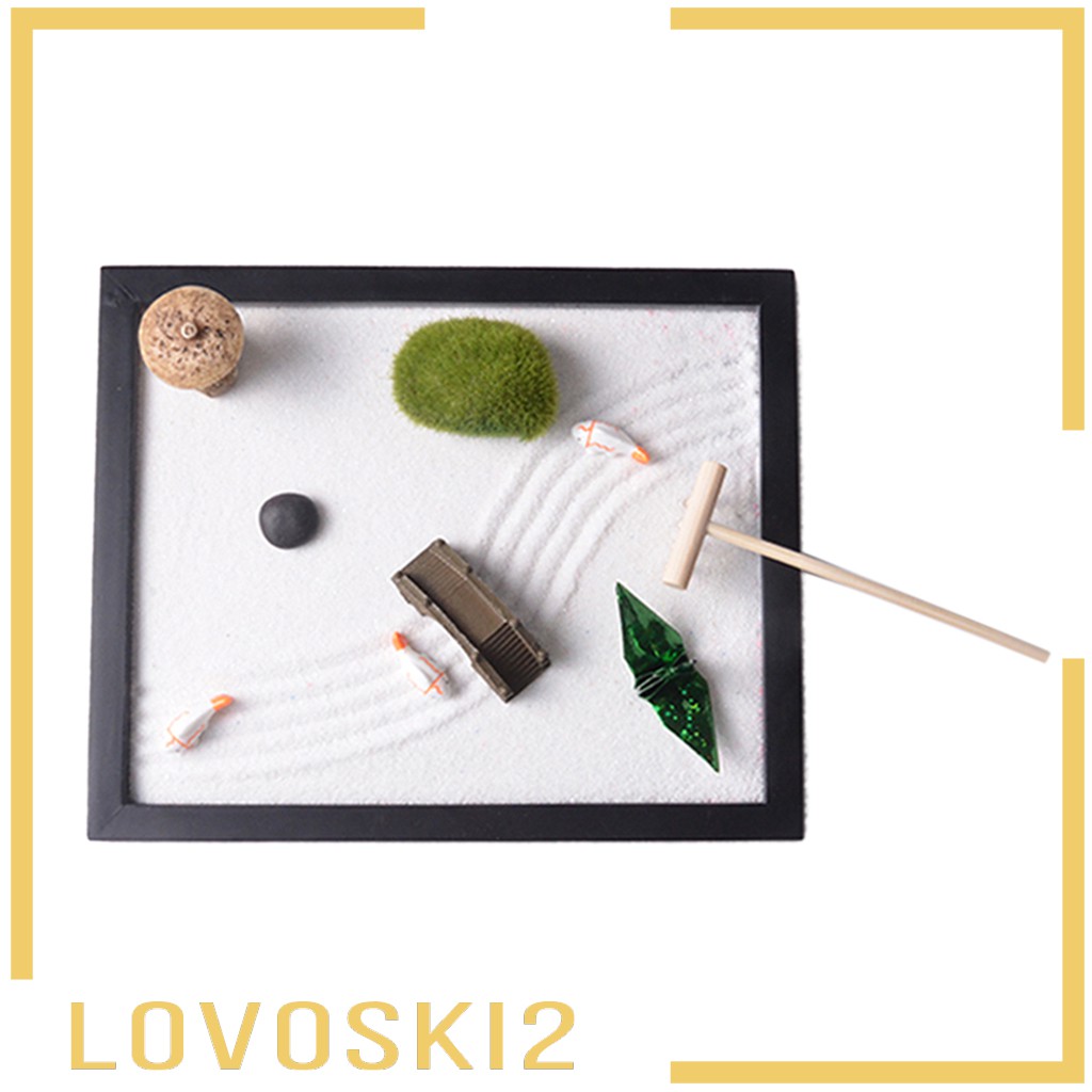 ZEN Garden Kit of Relax Sand Stone Tray Statue Meditation Tabletop Ornament