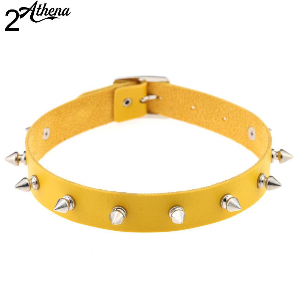 ATH_Faux Leather Punk Rivet Hip Pop Choker Collar Necklace Charm Jewelry Gift