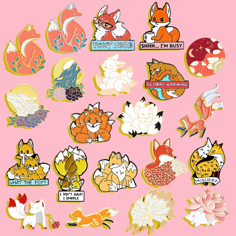 Bộ 22 Ghim Cài Áo Kim Loại Tráng Men Chất Lượng Cao In Họa Tiết Hoạt Hình Nhím / Chú Cáo / Gấu Dễ Thương