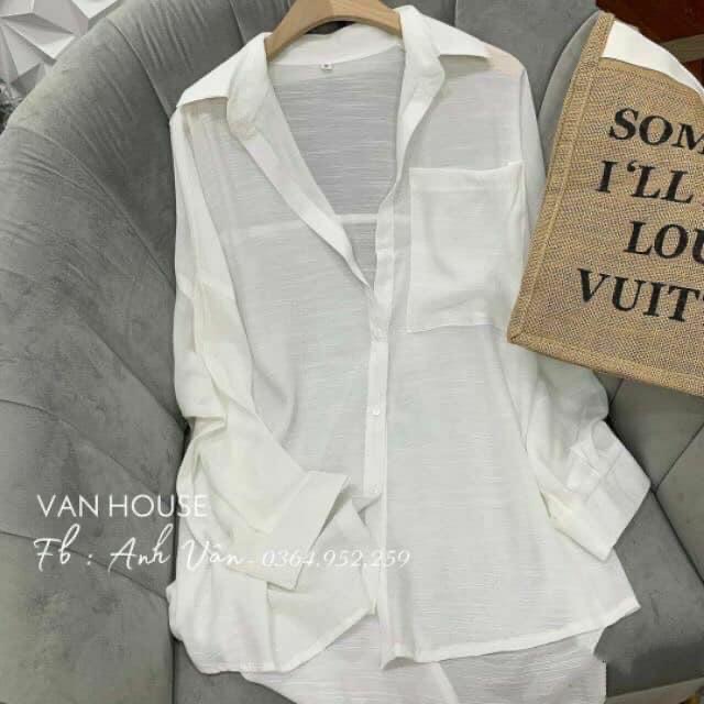 Áo sơ mi đũi trắng dáng thụng oversize