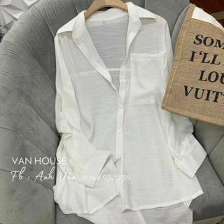 Áo sơ mi đũi trắng dáng thụng oversize
