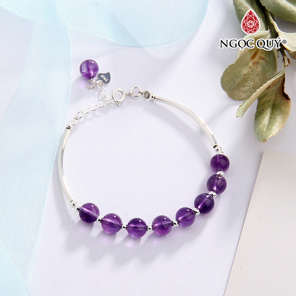 Vòng tay TA tím phối charm ống bạc - Ngọc Quý