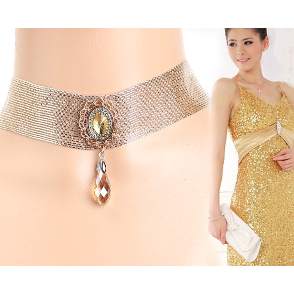 Vòng cổ choker dây chuyền nữ dạng lưới bản 2.5cm đính đá lấp lánh phong cách sang trọng