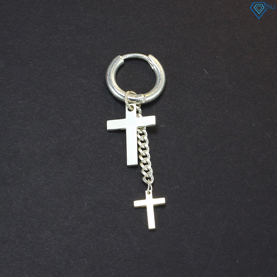 Khuyên tai bạc nam tròn hình thánh giá đơn giản BTA0057 - Trang sức TNJ