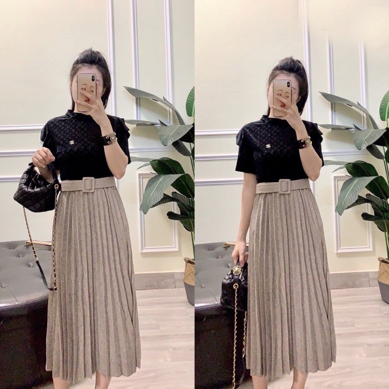 CHÂN VÁY XẾP LY NHŨ KÈM ĐAI MS14300 | BigBuy360 - bigbuy360.vn