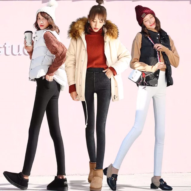 Quần legging thô giả bò cạp cao [hàng sẵn&amp;order]