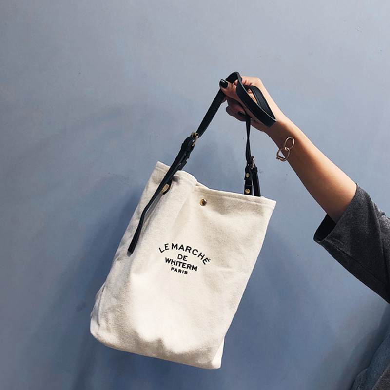 Túi xô IELGY vải canvas đeo chéo vai in họa tiết chữ phong cách Hàn Nhật dễ phối đồ