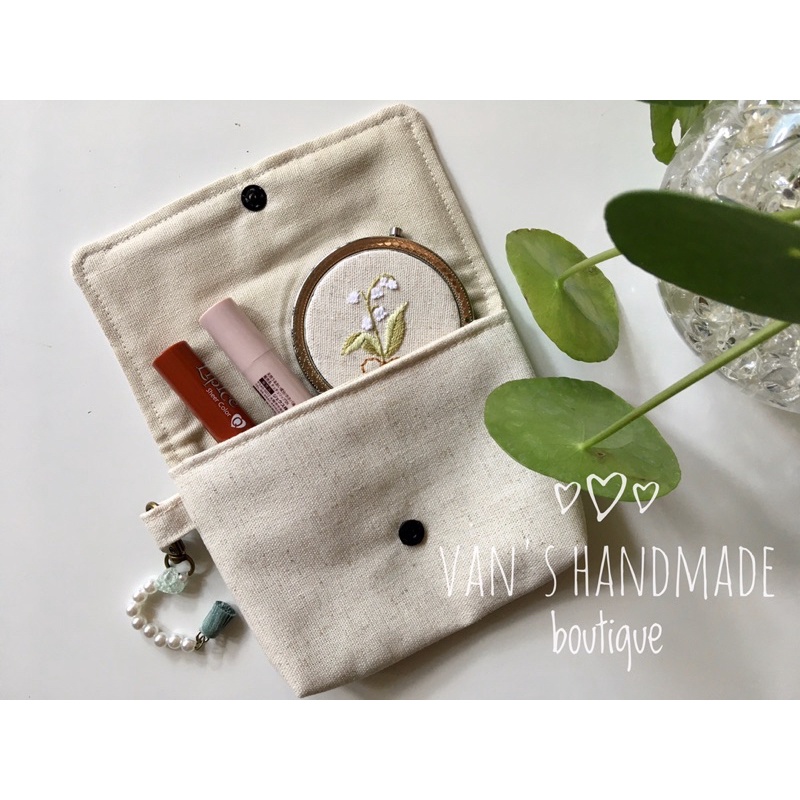 Ví vải thêu tay hoa linh lan, quà tặng handmade