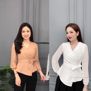 Xả Hàng - áo pelum buộc nơ vạt chéo sang chảnh