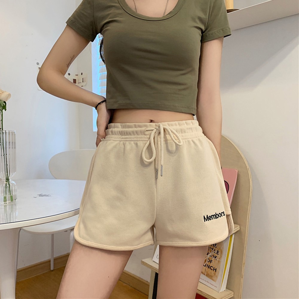 Quần short nữ cạp chun ống rộng dây rút membors basic trơn mặc nhà chất thun thoáng mát - CUTEZOO