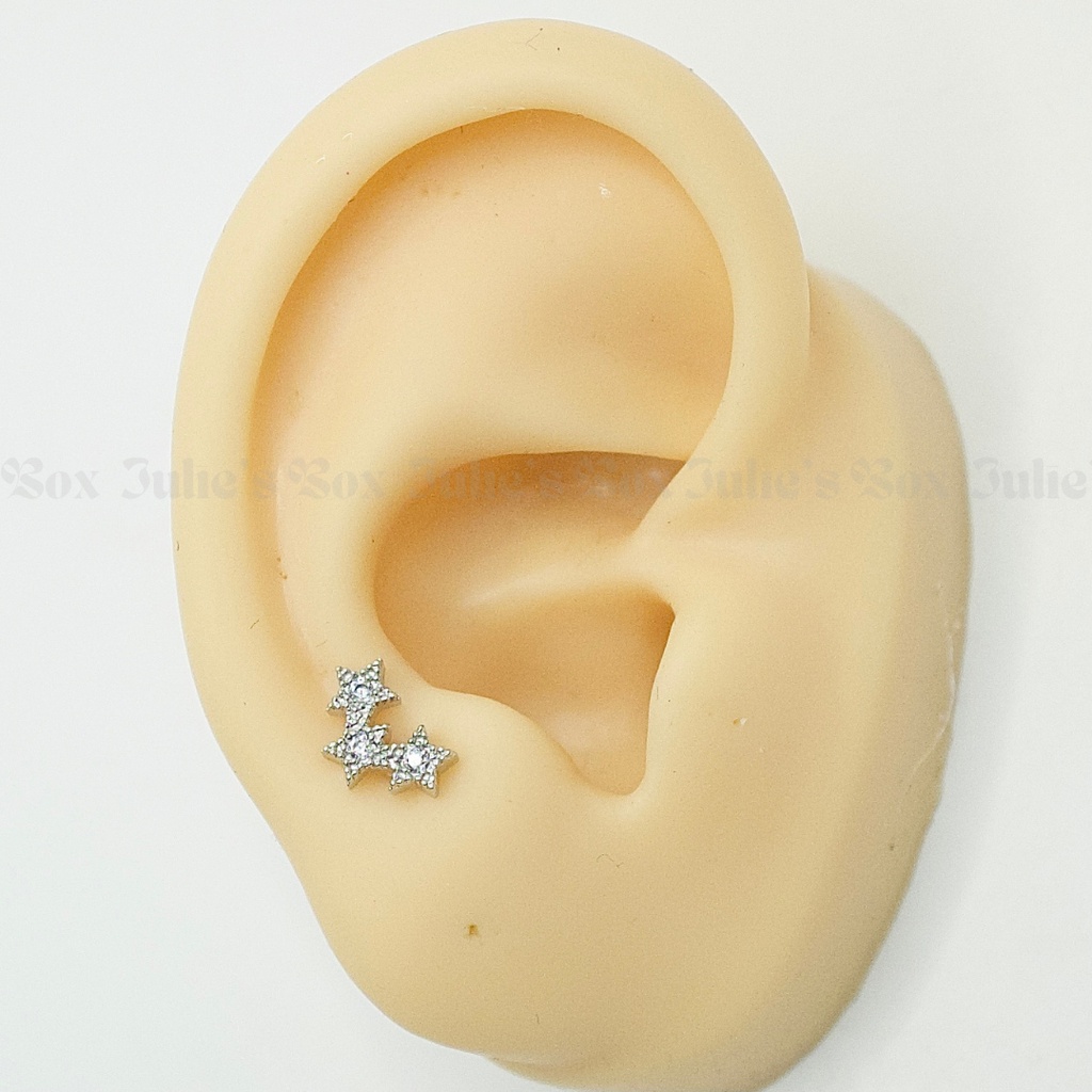 Khuyên Tai Vành Tai 3 Sao Xỏ Unisex Không Ngứa Không Dị Ứng julies box