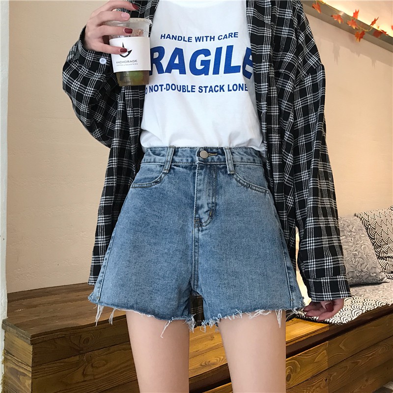 Quần short denim ống rộng lưng cao theo phong cách Hàn Quốc Xiaozhainv | BigBuy360 - bigbuy360.vn
