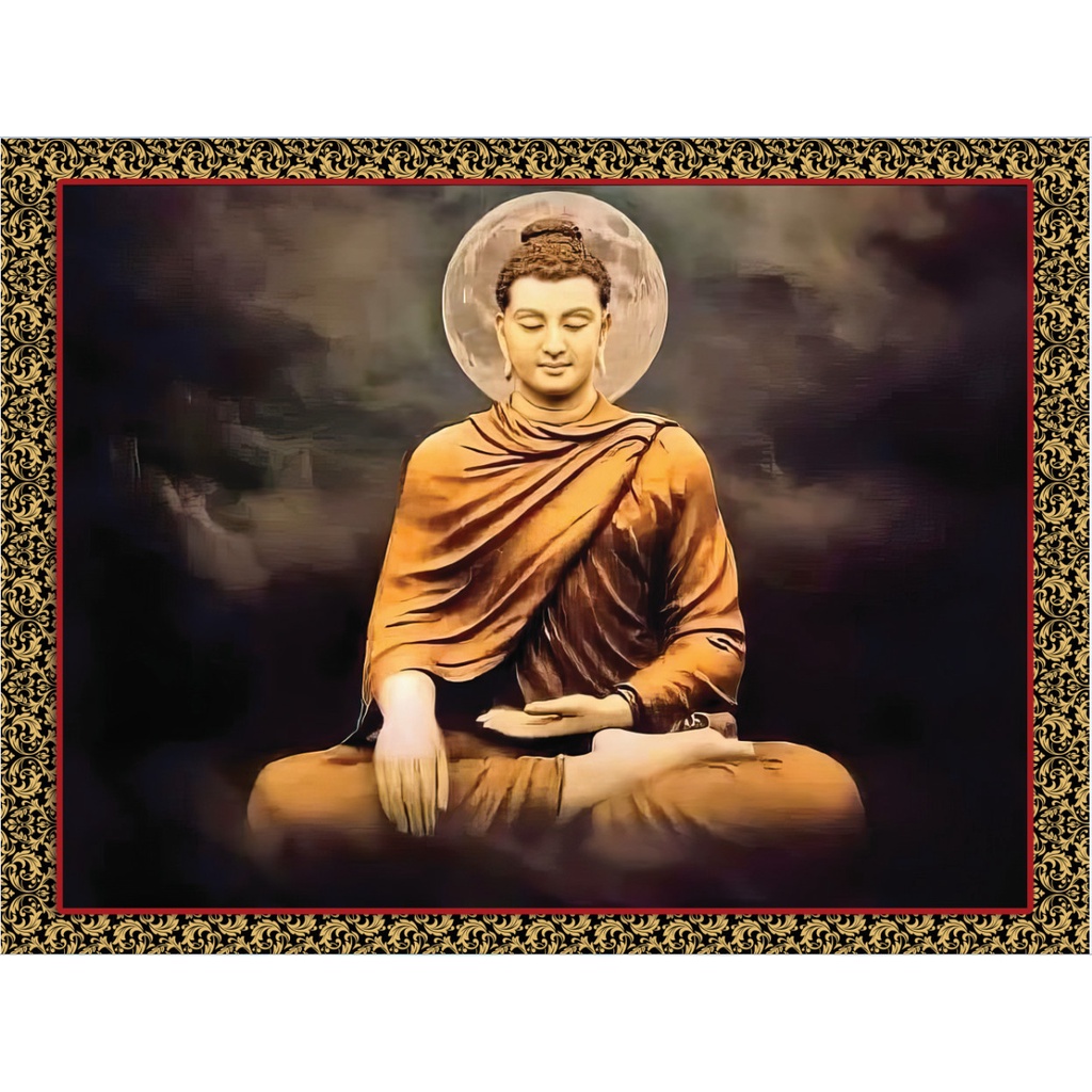 Tranh Liễn Phật Giáo -Tranh Phật Thích Ca- chất liệu vải canvas kim tuyến, nẹp sáo gỗ tự nhiên-BIG SIZE