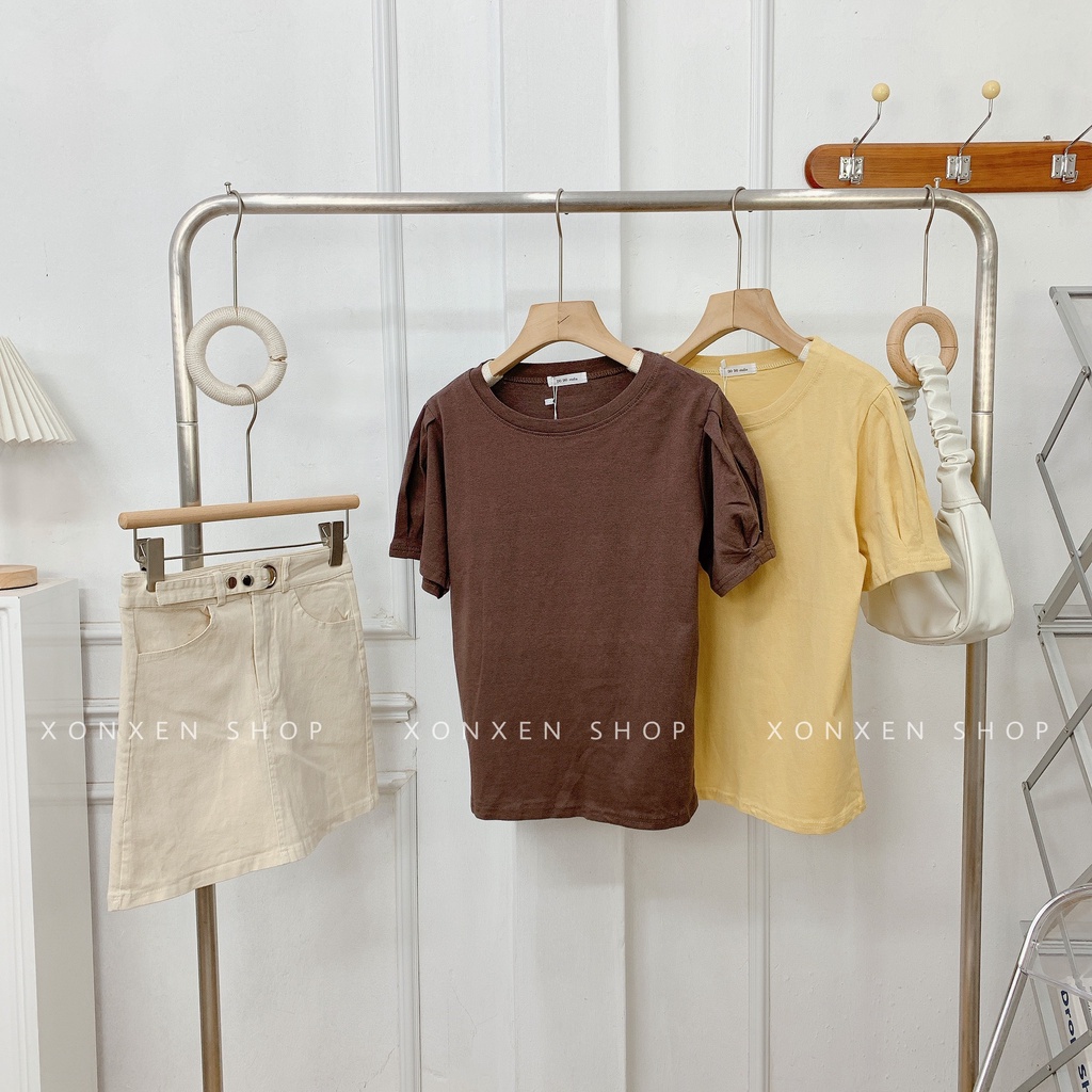 ÁO THUN NỮ áo kiểu trơn nhíu vai tiểu thư chất thun co giãn XONXEN SHOP mã 8803