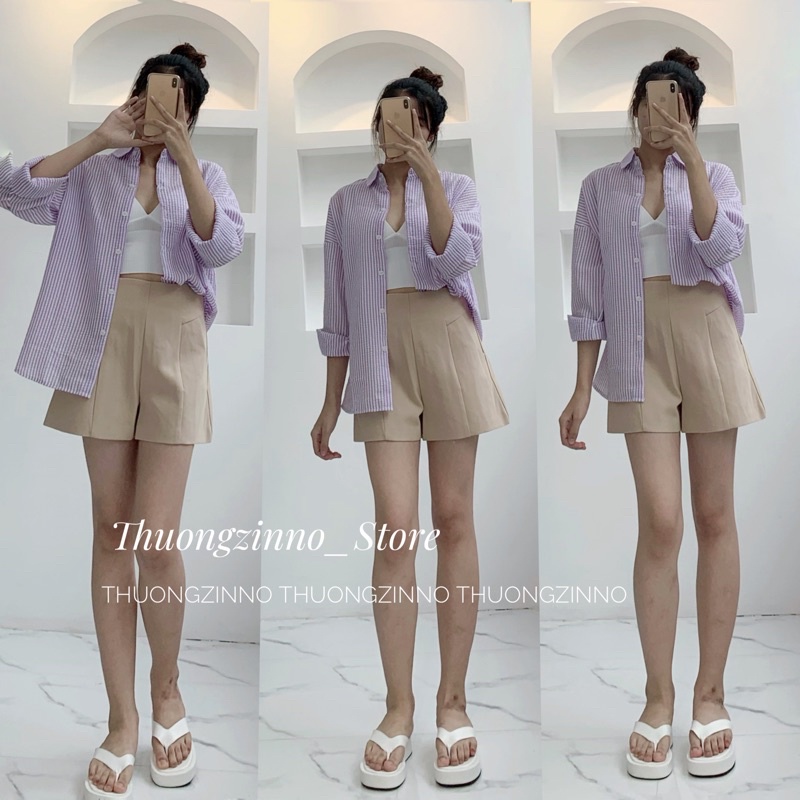 [Ảnh thật/Video]Áo sơ mi kẻ emma dài tay Hàn Quốc Áo xốp hàng Quảng Châu