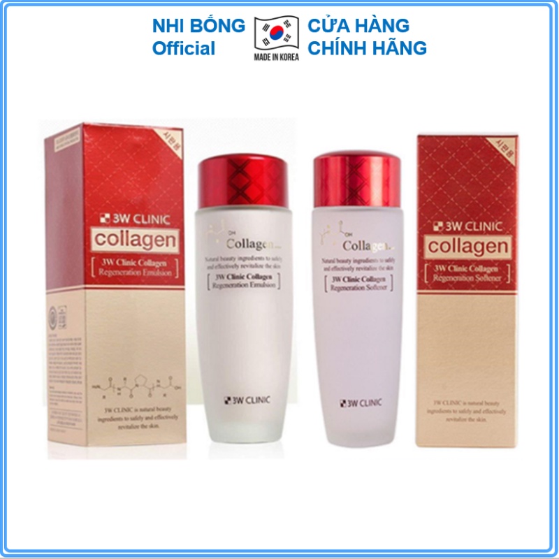 Bộ dưỡng da dưỡng ẩm - Bộ dưỡng trắng da săn chắc từ Collagen 3W CLINIC Hàn Quốc [Nước Hoa Hồng+Sữa]]